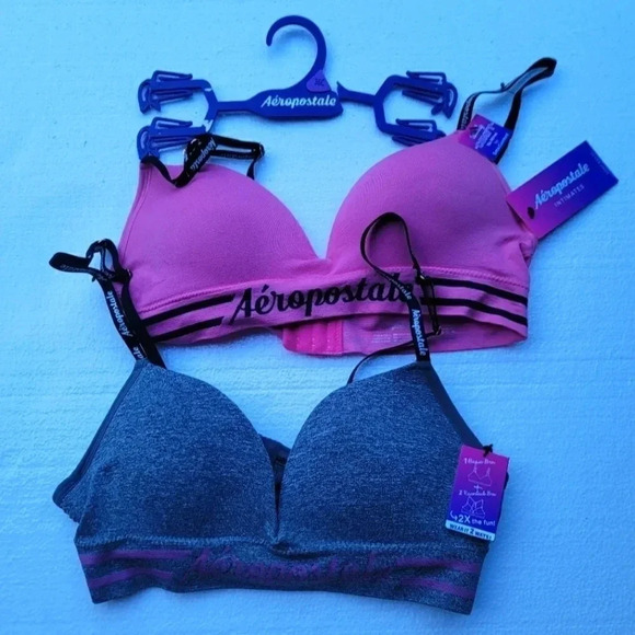 New Aeropostale 36C Bra Gray Pink Totally Comfy No Wires for Extra Comfort 2pack - Picture 1 of 9